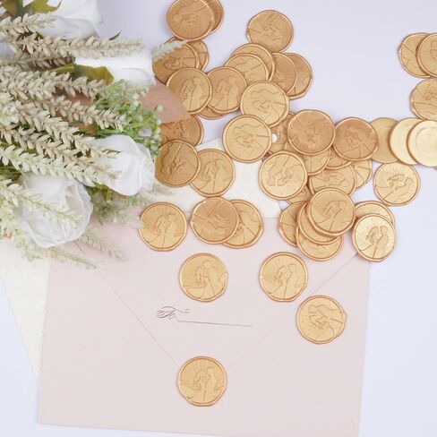 50Pcs Wax Seal Stickers, Wedding Invitation Accessories Envelope Stickers - Self Adhesive Seals, Peferct for Invitation, Gift Box Craft Wrapping, Christmas Cards Decoration(Light Gold) in Kuwait