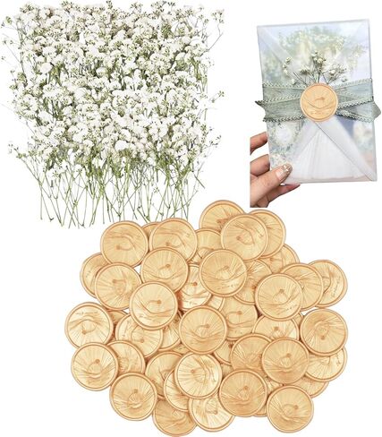 50Pcs Wax Seal Stickers, Wedding Invitation Accessories Envelope Stickers - Self Adhesive Seals, Peferct for Invitation, Gift Box Craft Wrapping, Christmas Cards Decoration(Light Gold) in Saudi Arabia
