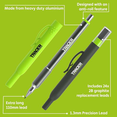 Tracer Pro Series Aluminium Deep Hole Construction Pencil with 6 x Replacement Lead Pack and accompanying Site Holsters - Construction Marking Kit - AMK1-PRO in Kuwait