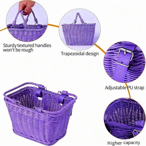 Kids Bike Basket Set, Front Bicycle Bike Baskets for Kids, Hand-Woven Wicker Boys and Girls Bike Basket Front,Children Cycling Basket,Easy Install Detachable in Saudi Arabia