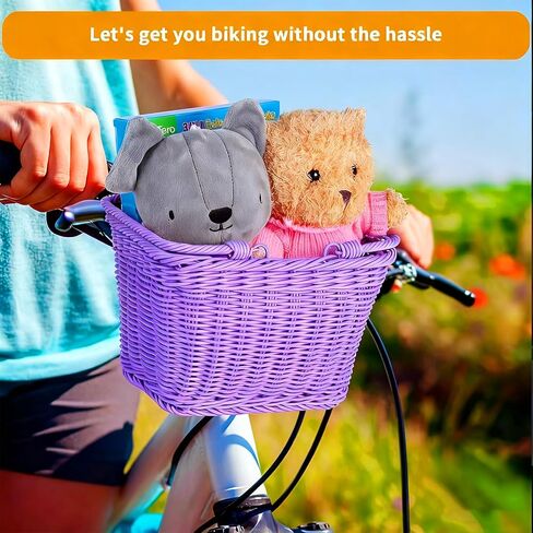 Kids Bike Basket Set, Front Bicycle Bike Baskets for Kids, Hand-Woven Wicker Boys and Girls Bike Basket Front,Children Cycling Basket,Easy Install Detachable in Saudi Arabia
