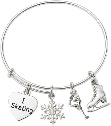 Infinity Collection Figure Skating Bracelet Jewelry | Adjustable Silver Plated Bangle Bracelet | Ice Skate Charm Bracelet | Best Gift for Figure Skating Player and Team in Kuwait