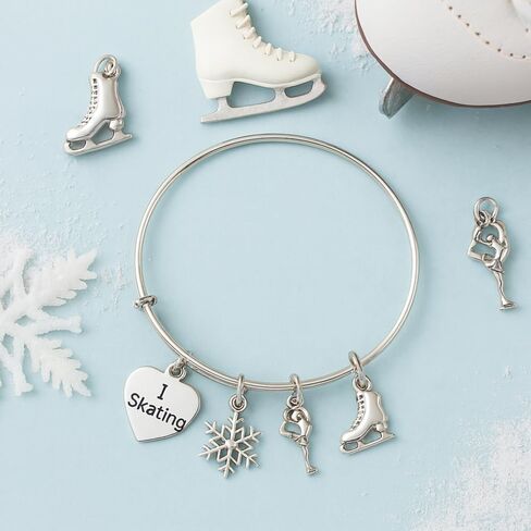 Infinity Collection Figure Skating Bracelet Jewelry | Adjustable Silver Plated Bangle Bracelet | Ice Skate Charm Bracelet | Best Gift for Figure Skating Player and Team in Kuwait