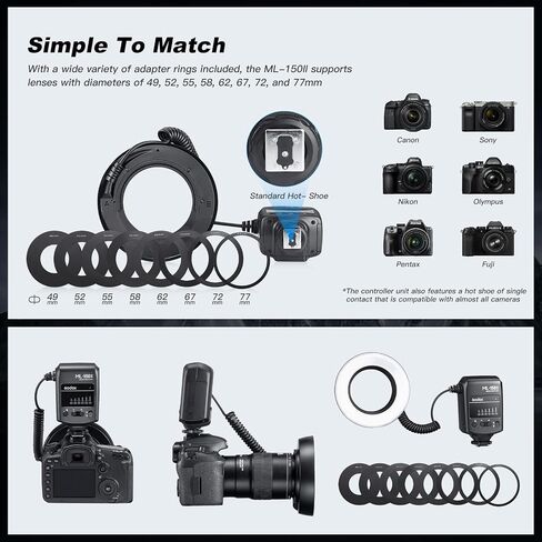 فلاش Godox MF R76 Micro Ring 76Ws CCT 5000K 660 ومضات كاملة الطاقة وقت إعادة التدوير 0.1-1.5S لكاميرات Canon Nikon Sony Fuji Olympus Panasonic DSLR in Kuwait