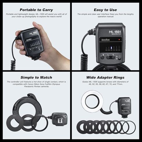 فلاش Godox MF R76 Micro Ring 76Ws CCT 5000K 660 ومضات كاملة الطاقة وقت إعادة التدوير 0.1-1.5S لكاميرات Canon Nikon Sony Fuji Olympus Panasonic DSLR in Kuwait