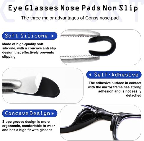 10 Pairs Eyeglass Nose Pads for Glasses Anti Slip, Soft Adhesive Silicone Glasses Nose Pad Cushion, 1.5 x 7 x 15mm Nose Grips for Glasses, Sunglasses, Eye Wear in Kuwait