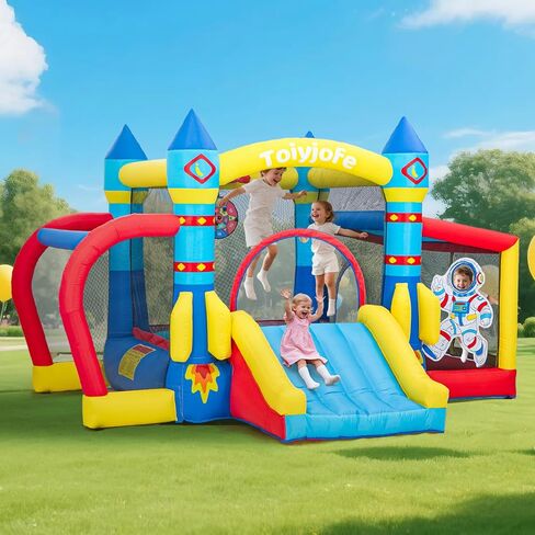 Giant Inflatable Water Slide, 7-in-1 Original Forest Dinosaur Style Backyard Splash Park with Dual Slide, 480W Blower with GFCI, Pool, Water Sprinklers, Tunnel, Climbing Wall for Summer Outdoor Fun in Saudi Arabia
