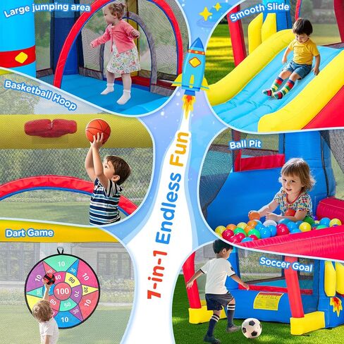Giant Inflatable Water Slide, 7-in-1 Original Forest Dinosaur Style Backyard Splash Park with Dual Slide, 480W Blower with GFCI, Pool, Water Sprinklers, Tunnel, Climbing Wall for Summer Outdoor Fun in Saudi Arabia