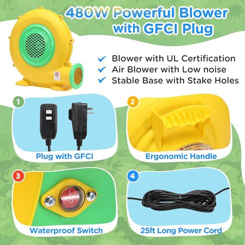 Giant Inflatable Water Slide, 7-in-1 Original Forest Dinosaur Style Backyard Splash Park with Dual Slide, 480W Blower with GFCI, Pool, Water Sprinklers, Tunnel, Climbing Wall for Summer Outdoor Fun in Kuwait