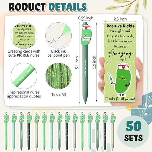20 Sets Nurses Pen Gift Bulk Positive Pickle for Nurse Inspirational Pickle Ballpoint Pens with Emotional Support Greeting Cards Nursing Appreciation Gifts for Nurse Week Medical Assistant in Kuwait
