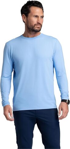 IBKUL Men's Athleisure Wear Sun Protective UPF 50+ Icefil Cooling Tech Long Sleeve Crewneck T-Shirt - 93199 Peri Solid XL in Saudi Arabia