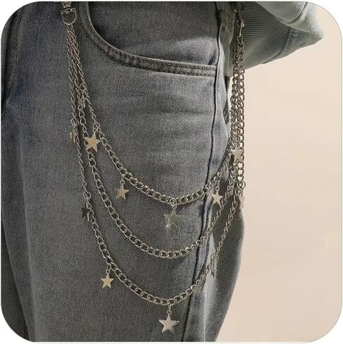 Pants Chain for Men Women Multi-Layer Hip Hop Metal Wallet Chain Punk Chain Belt Jeans Star Pocket Chain Cross Chain for Pants Crescent Emo Accessories Butterfly Pants Chain in Saudi Arabia