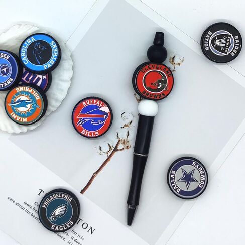 32 Pcs Football Silicone Focal Beads for Pens Bulk, Loose Rubber Rugby Helmet Shaped Bead for Beadable Beaded Pen Keychain Making in Saudi Arabia