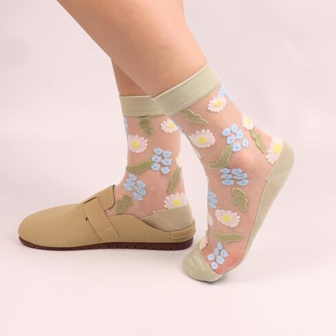 6 أزواج جوارب زهرة شفافة للنساء ، شبكة الدانتيل شاهد من خلال جوارب النايلون الشفافة ، القدمين الصيفية العتيقة الرقيقة in Kuwait