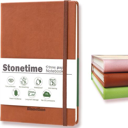 Stone Paper Notebook for Women Men, A5 Waterproof Notebook Hardcover Executive Journal, Ruled Notebooks for Writing, Business, Work ＆ School, 160 Pages Notebook (Brown) in Kuwait