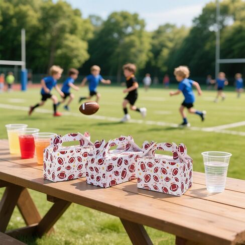 VGOODALL 16PCS Party Favor Boxes ، 6.1 × 3.5 × 3.3 بوصة صناديق هدايا ورق السلة مع أكياس الوجبات الخفيفة لزخارف حفلات عيد الميلاد الرياضية in Kuwait