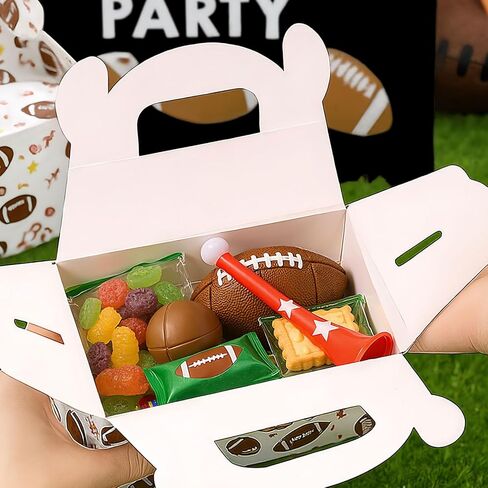 VGOODALL 16PCS Party Favor Boxes ، 6.1 × 3.5 × 3.3 بوصة صناديق هدايا ورق السلة مع أكياس الوجبات الخفيفة لزخارف حفلات عيد الميلاد الرياضية in Kuwait