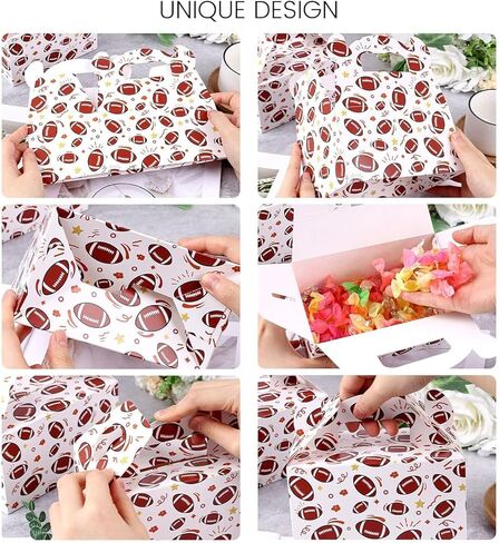 VGOODALL 16PCS Party Favor Boxes ، 6.1 × 3.5 × 3.3 بوصة صناديق هدايا ورق السلة مع أكياس الوجبات الخفيفة لزخارف حفلات عيد الميلاد الرياضية in Kuwait