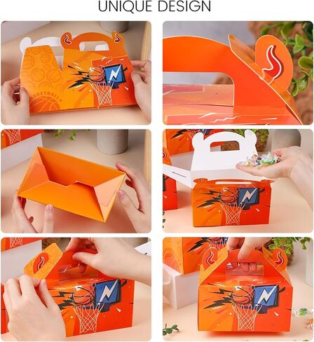 VGOODALL 16PCS Party Favor Boxes,6.1×3.5×3.3 inch Basketball Paper Gift Boxes With Handle Snack Bags for Sports Birthday Party Decorations in Saudi Arabia