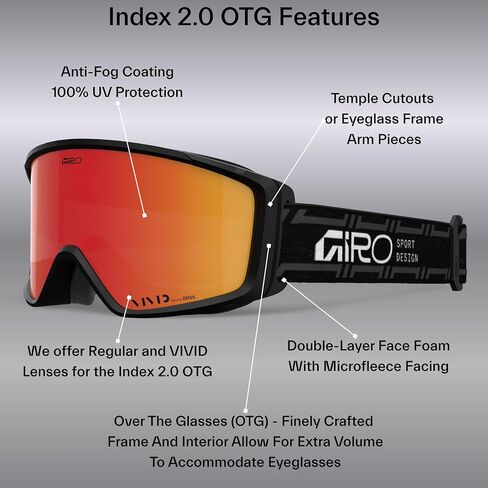 Giro Index 2.0 OTG Ski Goggles - نظارات التزلج على الجليد للرجال والنساء والشباب - حزام تدفق أحمر مع عدسة Scarlet العنبر in Kuwait