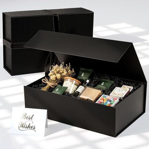 صندوق هدايا بيضاء فاخرة فاخرة مع غطاء ، 14 × 8.7x4.3 بوصة - الإغلاق المغناطيسي ، شريط الشريط والترحيب لأعياد الميلاد ، التخرج ، حفلات الزفاف in Kuwait