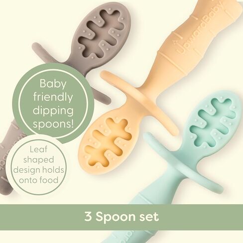 Upward Baby 3 pack Silicone Baby Feeding Spoon with Anti Choke Barrier - Baby Spoons Self Feeding 6 Months, First Stage Infant Supplies and Toddler Utensils, Baby Led Weaning Soft-Tip Training Spoon in Saudi Arabia