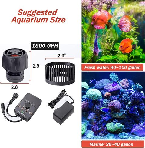 hygger Adjustable Flow Aquarium Wave Maker 24/7 Mode DC Quiet Magnetic Powerhead Fish Tank Wavemaker with Controller, Protective Guard for Freshwater Saltwater Coral Reef Tank 1500 GPH in Saudi Arabia