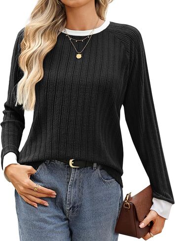 Kate Kasin Long Sleeve Shirts for Women Casual Tunic Tops Loose Fit Dressy Crew Neck Pullover Basic Fall Sweaters 2025 in Saudi Arabia