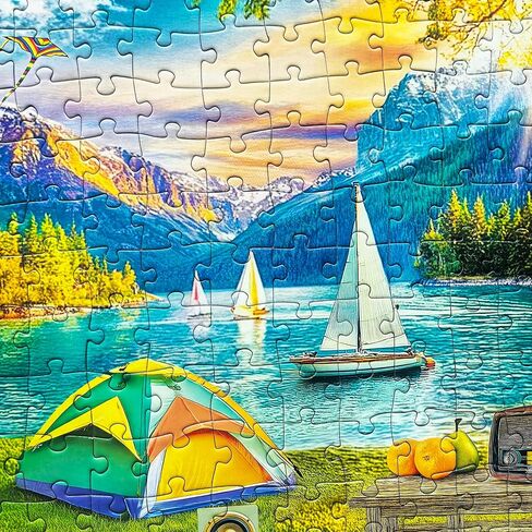 Large Piece 300 Piece Puzzle for Adults Seniors and Kids - Camping by The Lake in Kuwait