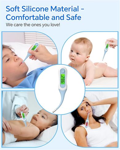 8 ثوان من مقياس الحرارة عن طريق الفم الرقمي للبالغين والأطفال ، مقياس حرارة أطفال دقيق وآمن مع إنذار الحمى ، 3 شاشة خلفية ، طرف مرن ، مقياس حرارة قاعدية طبية للمستقيم ، الإبط ، in Kuwait