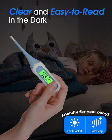 8 ثوان من مقياس الحرارة عن طريق الفم الرقمي للبالغين والأطفال ، مقياس حرارة أطفال دقيق وآمن مع إنذار الحمى ، 3 شاشة خلفية ، طرف مرن ، مقياس حرارة قاعدية طبية للمستقيم ، الإبط ، in Kuwait