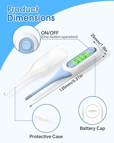 8 ثوان من مقياس الحرارة عن طريق الفم الرقمي للبالغين والأطفال ، مقياس حرارة أطفال دقيق وآمن مع إنذار الحمى ، 3 شاشة خلفية ، طرف مرن ، مقياس حرارة قاعدية طبية للمستقيم ، الإبط ، in Kuwait