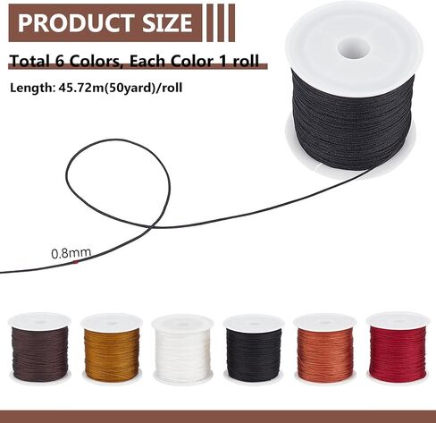 PH PandaHall 300 Yards 0.8mm Nylon String for Bracelets, 6 Colors Braided Thread Chinese Knotting Cords Bracelet String Thread Wind Chime Blinds String for Jewelry Making Kumihimo Wrapping Supplies in Kuwait