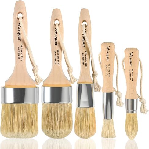 Chalk Paint Brush Natural Bristle Round Paint Brush Wax Brushes for Waxing Furniture, Painting Stencil, Home Decor, DIY Art Crafts, Watercolor, Graffiti Creation - 3Pack in Kuwait