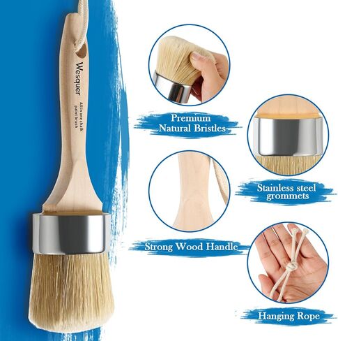 Chalk Paint Brush Natural Bristle Round Paint Brush Wax Brushes for Waxing Furniture, Painting Stencil, Home Decor, DIY Art Crafts, Watercolor, Graffiti Creation - 3Pack in Kuwait