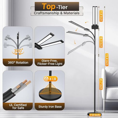 Syrinx LED مصباح الأرضية ، رأس مزدوج مصابيح أرضية من أجل غرفة المعيشة مع مفتاح الإيماء in Kuwait