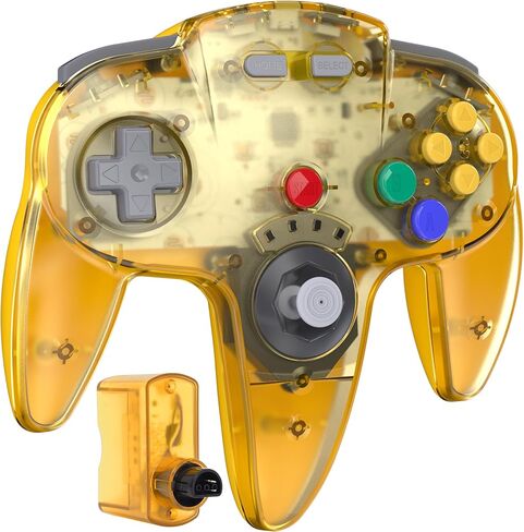 SAFFUN (عبوتان) وحدة تحكم N64 لاسلكية 2.4 جيجا هرتز، جهاز استقبال N64، متوافق مع وحدة تحكم N64 - (قابلة لإعادة الشحن) (التوصيل والتشغيل) (دمدمة مدمجة) أصفر/أحمر شفاف in Saudi Arabia