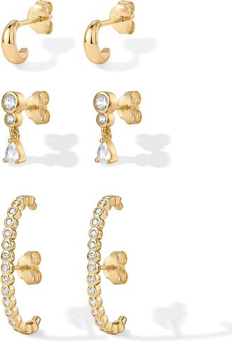 Pavoi 14K Gold Plated Silver Silver Posts Multi Pack Screpic Dates Accape للنساء - مجموعة من ثلاثة أذن صغيرة من الأذن. in Kuwait