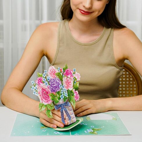 Paper Love 3D Poppy Blooms Pop Up Mothers Day Card with Detachable Keepsake Flower Bouquet, Mothers Day Gift, Birthday, Graduation, Thank You, Get Well, Just Because - Large 10" x 7" Cover in Kuwait