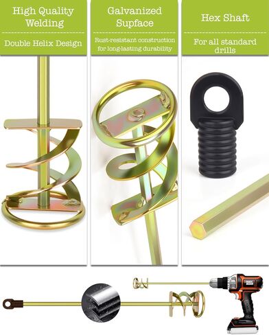 Paint Mixer for Drill - Paint Stirring Drill Attachment for 1-5 Gallon Bucket - Zinc Plated & Rust-Free - Work with Any Drill Bit - Drill Mixer for Paint, Resin, Epoxy & Concrete in Saudi Arabia
