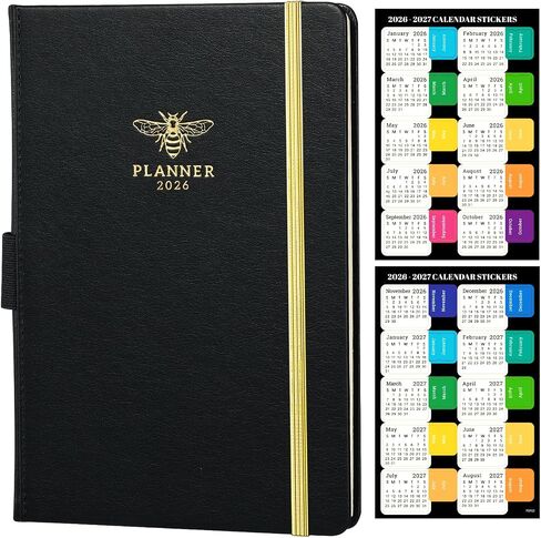 2025-2026 Planner - Planner 2025-2026 ، Jul2025 - Jun 2026 ، 2025-2026 Planner Weekly and Monthly مع ملصقات تقويمية ، 5.75 "× 8.25" ، Saffiano Leather ، حلقة القلم ، الجيب الخلفي - Black Bee in Kuwait