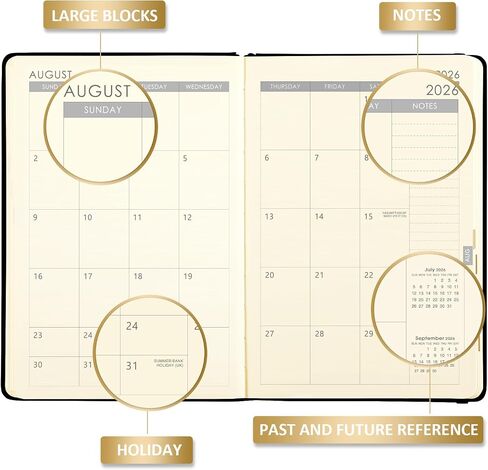 2025-2026 Planner - Planner 2025-2026 ، Jul2025 - Jun 2026 ، 2025-2026 Planner Weekly and Monthly مع ملصقات تقويمية ، 5.75 "× 8.25" ، Saffiano Leather ، حلقة القلم ، الجيب الخلفي - Black Bee in Kuwait
