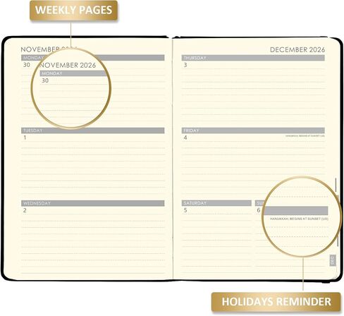 2025-2026 Planner - Planner 2025-2026 ، Jul2025 - Jun 2026 ، 2025-2026 Planner Weekly and Monthly مع ملصقات تقويمية ، 5.75 "× 8.25" ، Saffiano Leather ، حلقة القلم ، الجيب الخلفي - Black Bee in Kuwait