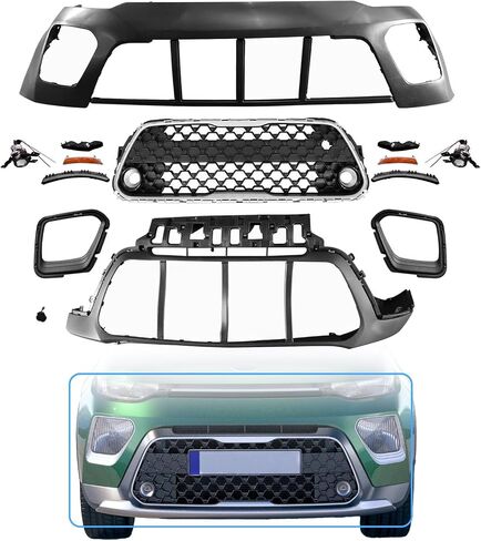 Front Lower Bumper Grille Compatible with 2023-2024 Kia Soul LX/S with Chrome Trim, OEM #86530K0AA0 - Direct Replacement - Black & Silver in Saudi Arabia