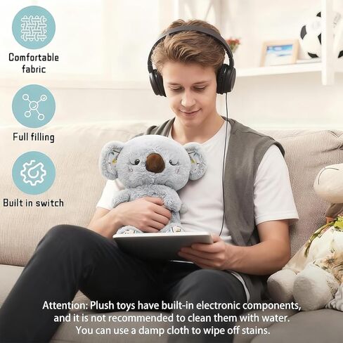 Breathing Stuffed Animal, Mush Plushies for Anxiety and Sleep, Breathing Plush, Four Gear Adjustment, Volume Control, Rhythmic Breathing Motion with Music Lights, for Newborns 0+ Months in Kuwait