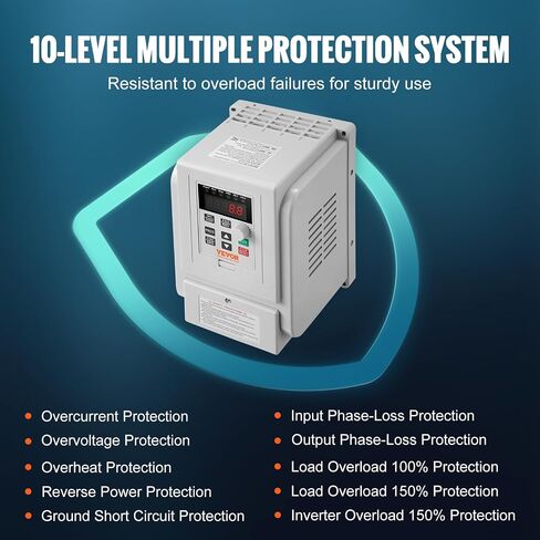 VEVOR VFD 10HP، 7.5KW، 34A، مرحلة واحدة 220 فولت - 240 فولت مدخل إلى 3 مراحل 220 فولت - 240 فولت محرك تردد متغير، 0-400 هرتز VFD للتحكم في سرعة محرك التيار المتردد in Kuwait