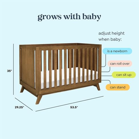 Davinci Otto 3-in-1 Convertible Baby Crib, GREENGUARD Certified, Walnut | Converts to Toddler Bed & Daybed, 4 Adjustable Mattress Heights - Toddler Conversion Kit Sold Separately, Easy to Assemble in Saudi Arabia