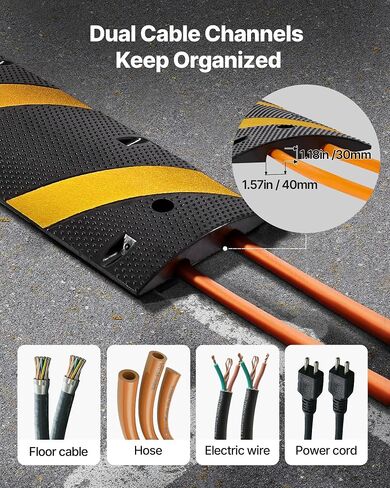 VEVOR Cable Protector Ramp, 4 Packs 1 Channel Speed Bump Hump, Heavy Duty Rubber Modular Rated 18000 LBS Load Capacity Protective Wire Cord Driveway Traffic, Black in Saudi Arabia