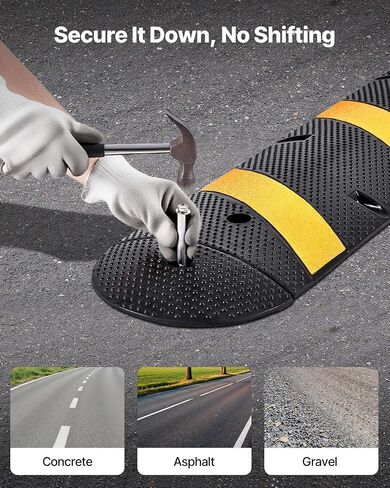 VEVOR 40 in Rubber Speed Bump, 2 Pack, 2 Channel Heavy Duty Traffic Speed Hump, 22000 lbs/Axle Load Capacity, Cable Protector Ramp with Expansion Screws, for Asphalt Concrete Gravel Driveway and Road in Kuwait
