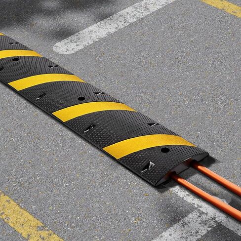 VEVOR Cable Protector Ramp, 4 Packs 1 Channel Speed Bump Hump, Heavy Duty Rubber Modular Rated 18000 LBS Load Capacity Protective Wire Cord Driveway Traffic, Black in Saudi Arabia